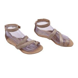 NIB MAX Azria Freja Flat Sandals Sz 36.5 Gold Metallic Strappy Ankle Strap
